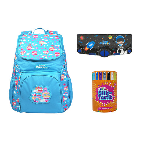 Set of 3 ( Backpack, 24 silky crayon & Pencil Case)