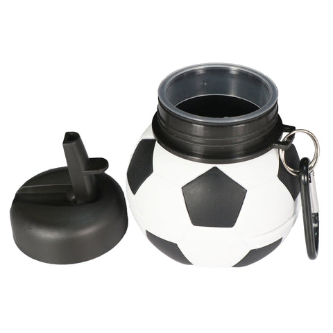 Silicone Expandable & Foldable Football Water Bottle Black & White