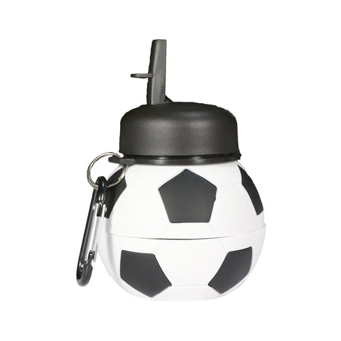 Image of Silicone Expandable & Foldable Football Water Bottle Black & White