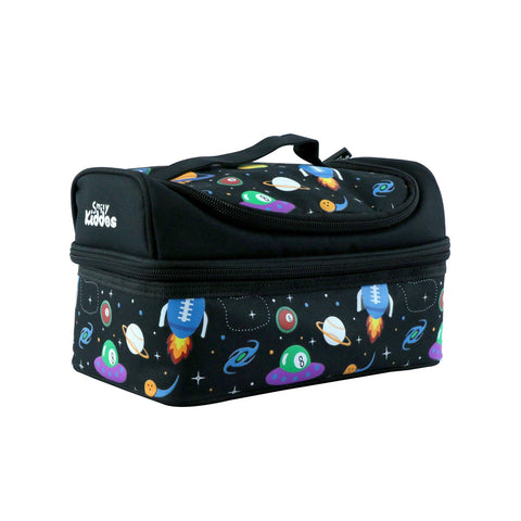 Image of Smily Dual Slot Lunch Bag Space Theme Black