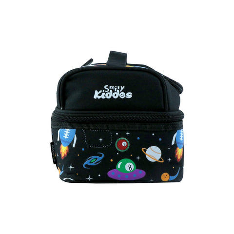 Image of Smily Dual Slot Lunch Bag Space Theme Black
