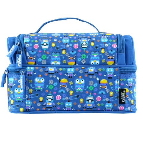 Image of Smily Dual Slot Lunch Bag Crazy Robo Theme Blue