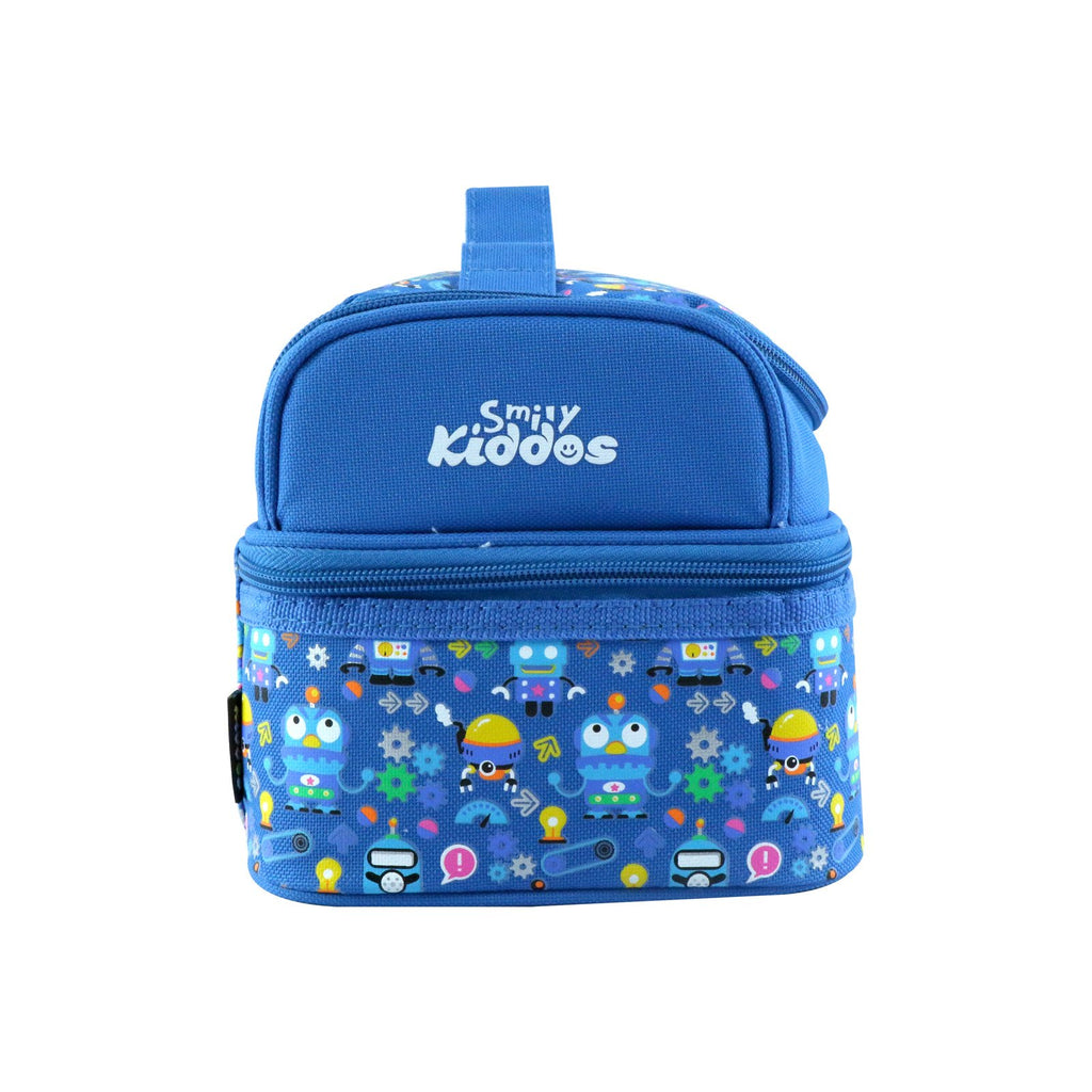 Smily Dual Slot Lunch Bag Crazy Robo Theme Blue