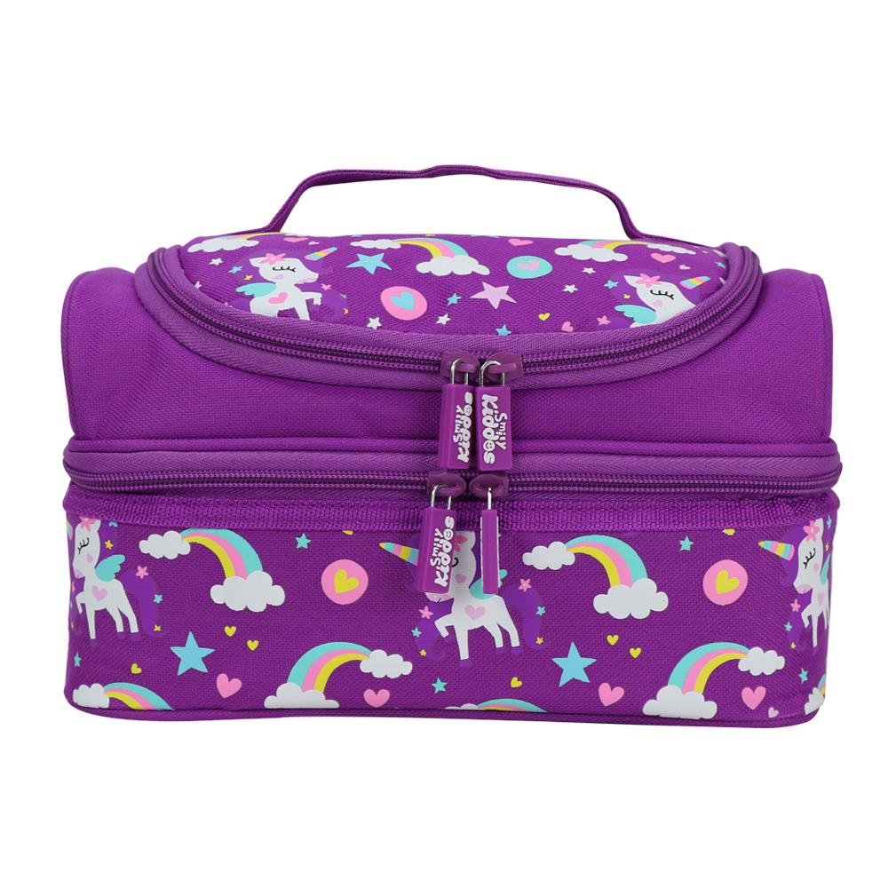Smily Dual Slot Lunch Bag Unicorn Theme Purple