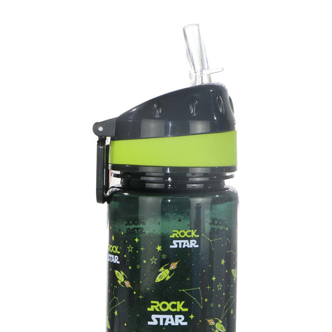 Image of Smily Kiddos Straight Water Bottle With Flip Top Nozzle Rockstar
