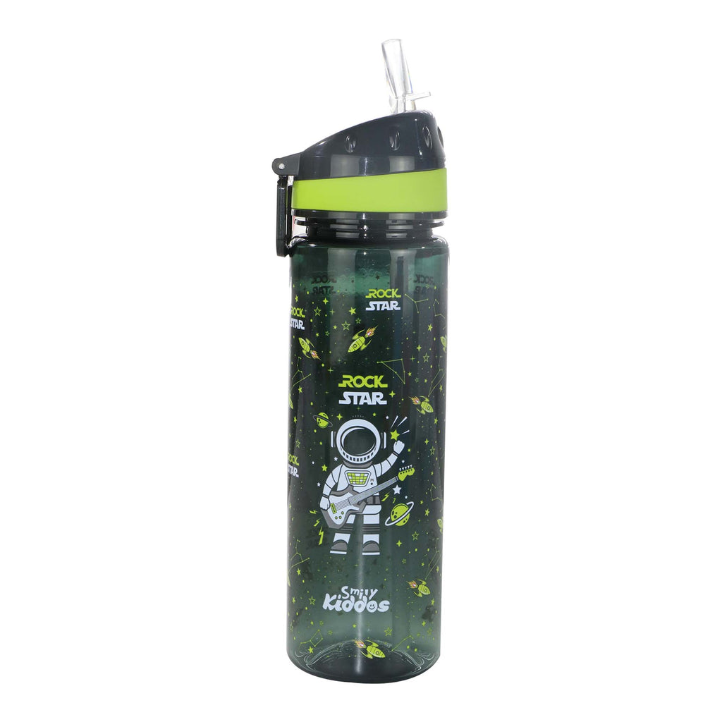 Smily Kiddos Straight Water Bottle With Flip Top Nozzle Rockstar