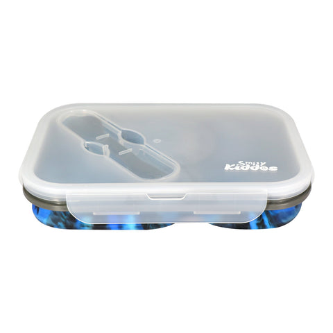 Image of Silicon Expandable & Foldable Lunch Box Blue & Black