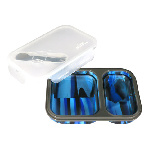 Image of Silicon Expandable & Foldable Lunch Box Blue & Black
