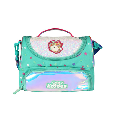 Double Compartment Holographic Lunch Bag Unicorn Theme Turquoise