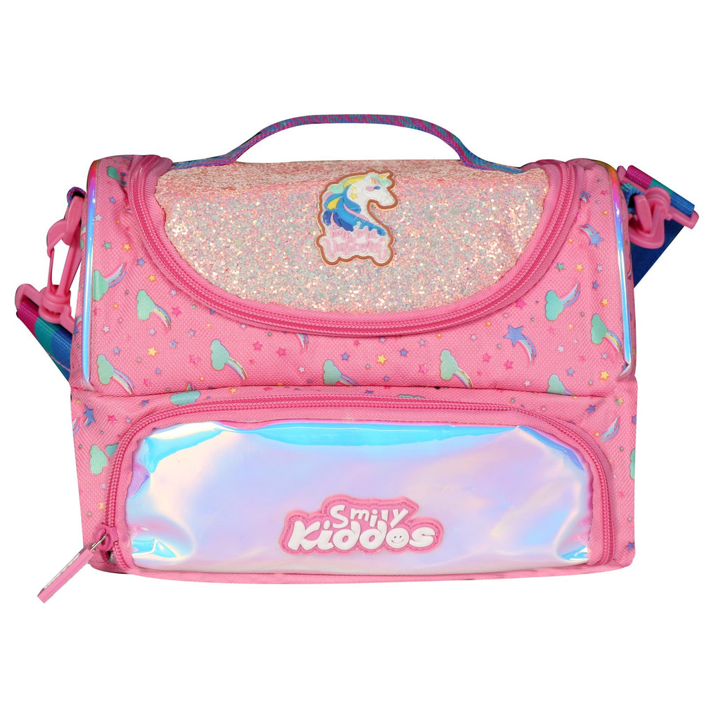 Double Compartment Holographic Lunch Bag Unicorn Theme Pink