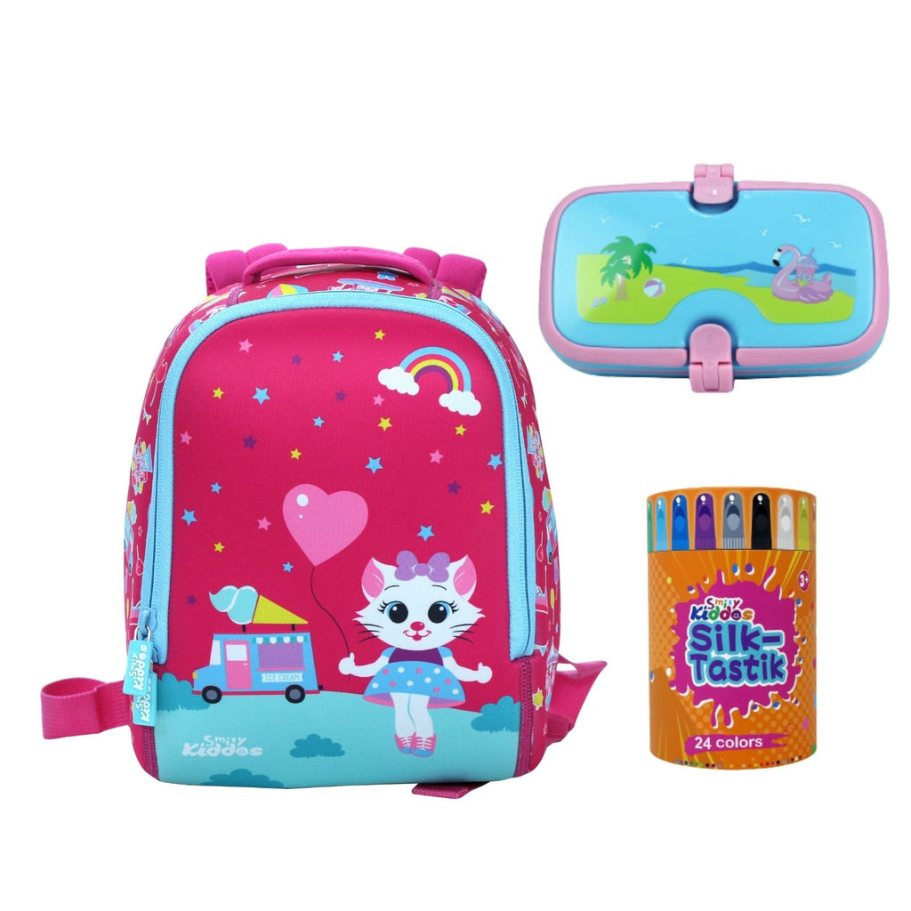 Smily Set of 3 ( Backpack, 24 Silky Crayon & Lunch Box )