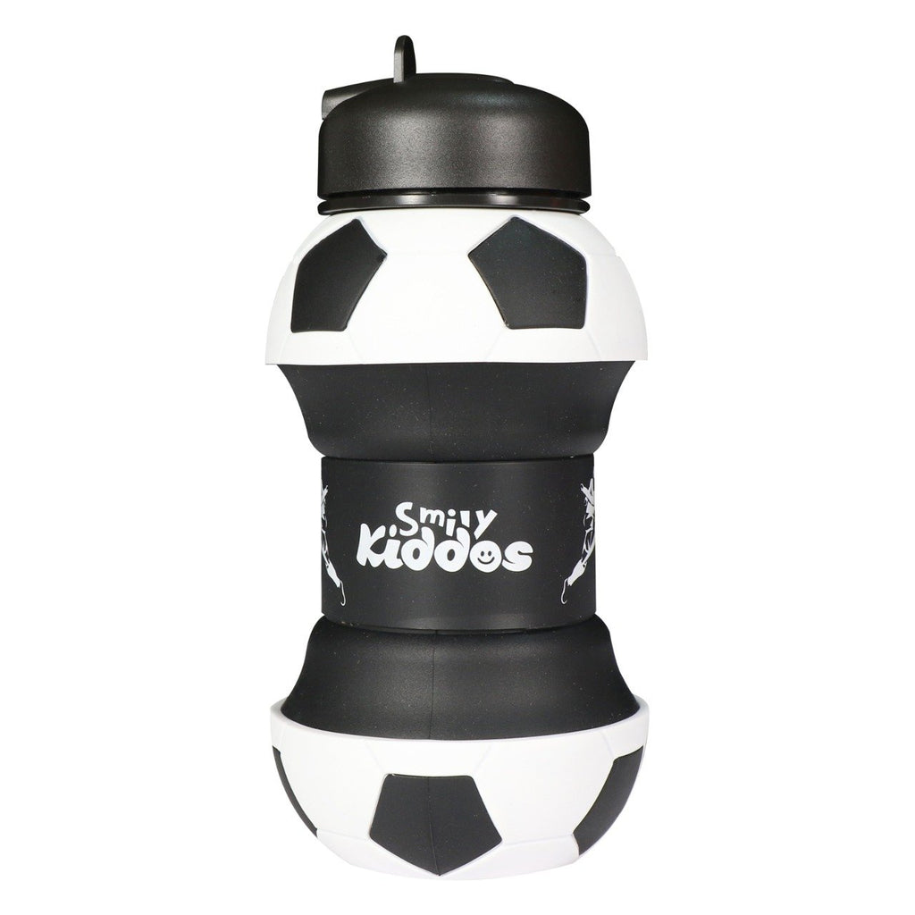 Silicone Expandable & Foldable Football Water Bottle Black & White