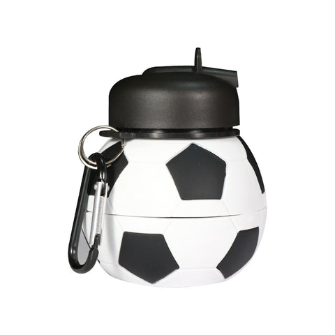 Image of Silicone Expandable & Foldable Football Water Bottle Black & White